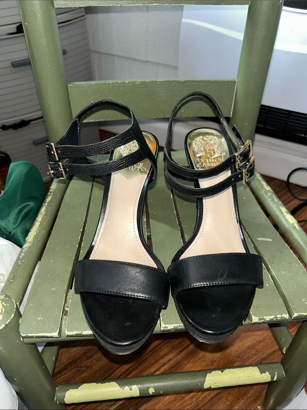 Vince Camuto Black Double-Buckle Ankle Strap Heels